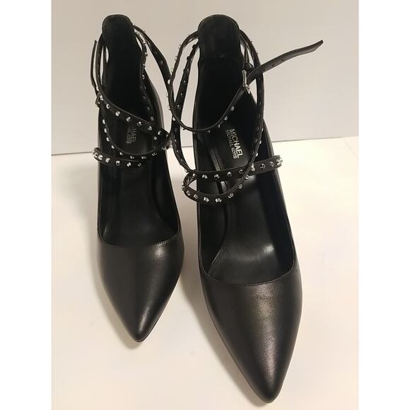 Michael Kors Jeannie 3.75" Heel Studded Ankle Wrap Pump Black 10M - Picture 1 of 10